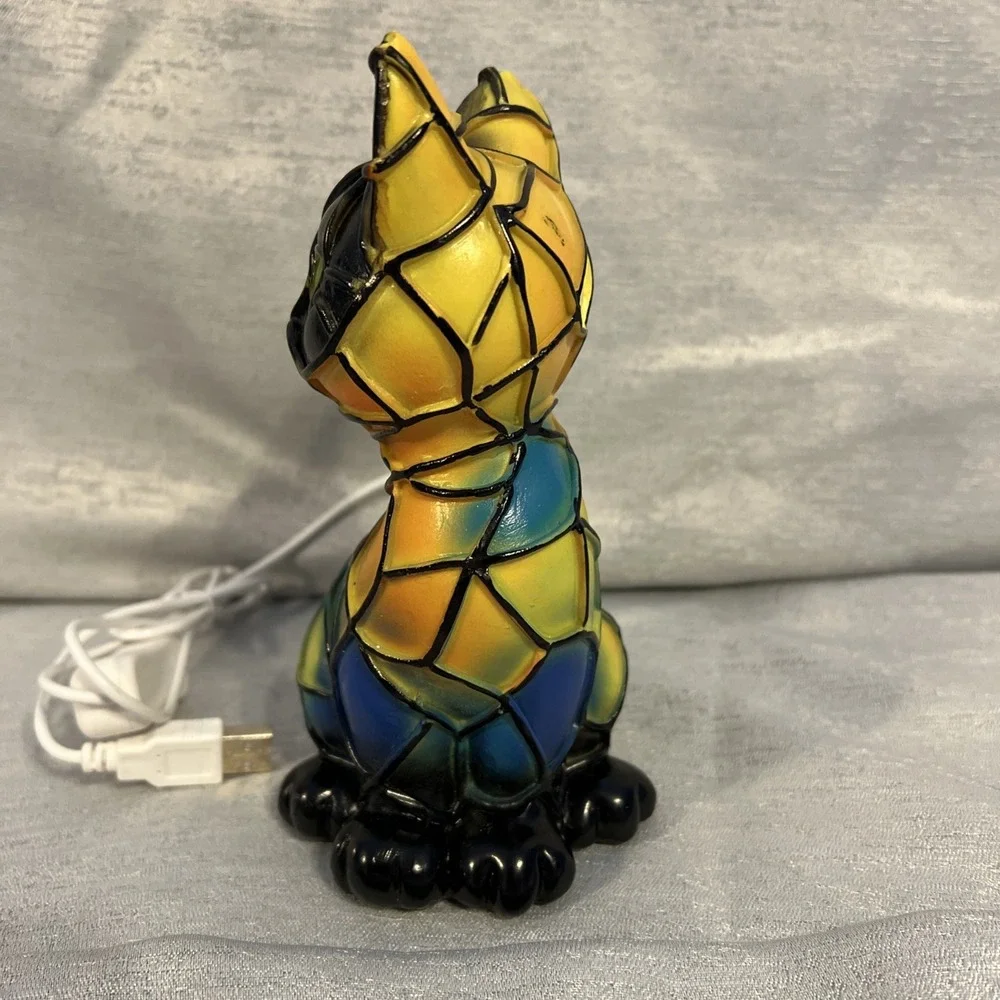 3D Cat Night Light Desk Table Lamp Stained Resin Retro Home Decor Tiffany Style